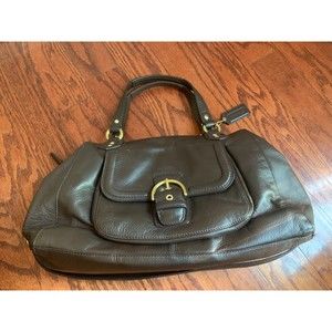 Coach Campbell Satchel Handbag Dark Brown With Front Buckle Flap